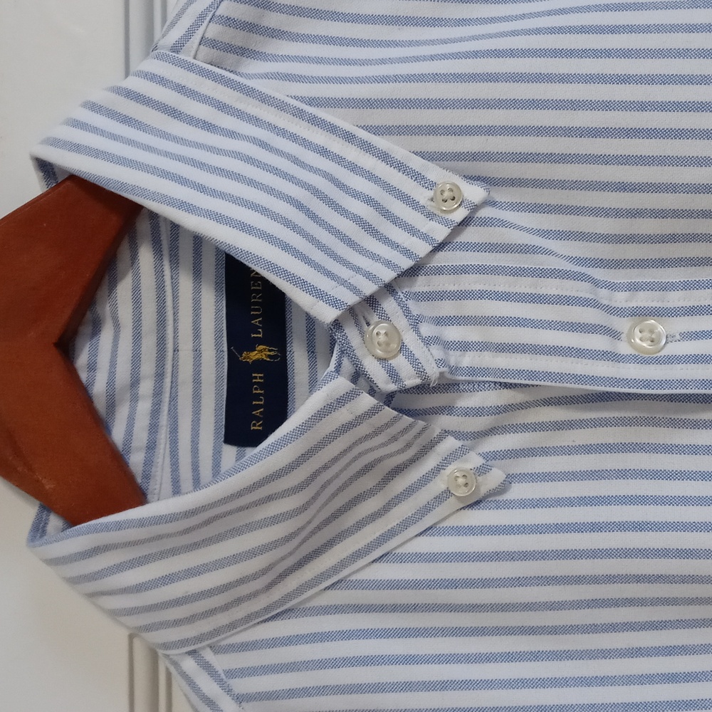🐎Ralph Lauren🐎 - Men's Blue/White Stripe L/S Oxford Button Down - Picture 6 of 15